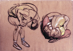05.Leo Putz, Acrobat, winding through a hoop, chalk and pastel