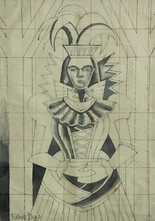 06.Fortunato Depero, Portrait of a woman in costume, ink